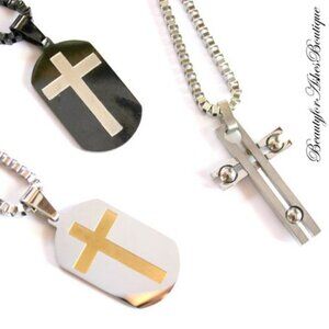 24" Mens Chain Stainless Steel Necklace Art Deco Cross Necklace